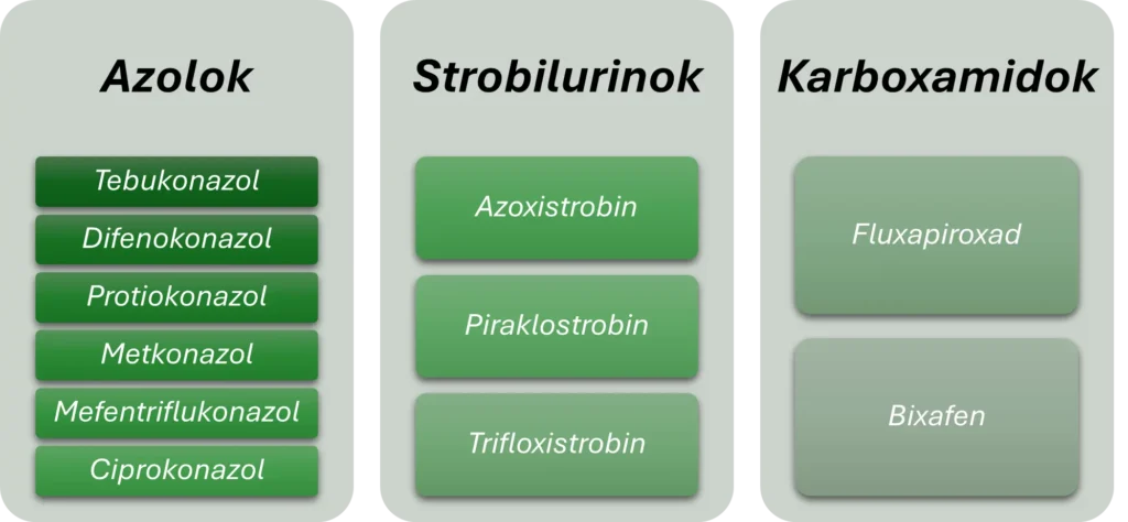 Kalászosok lombvédelmére alkalmazható hatóanyagok, nagyon nem mindegy milyen készítményt választasz, mert nem bitzos hogy az adott kórokozóra az adott készítmény megfelelő lesz